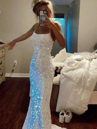 Velvet Sequin Spaghetti Straps Sheath Sweep Train Prom Dress Canada Factory
