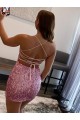 Velvet Sequin Spaghetti Straps Sheath Hot Pink Short Prom Dress Canada Factory