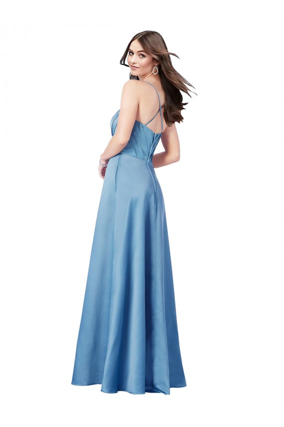Satin Square Neck Open Back Sheath Sky Blue Prom Dress Canada Factory