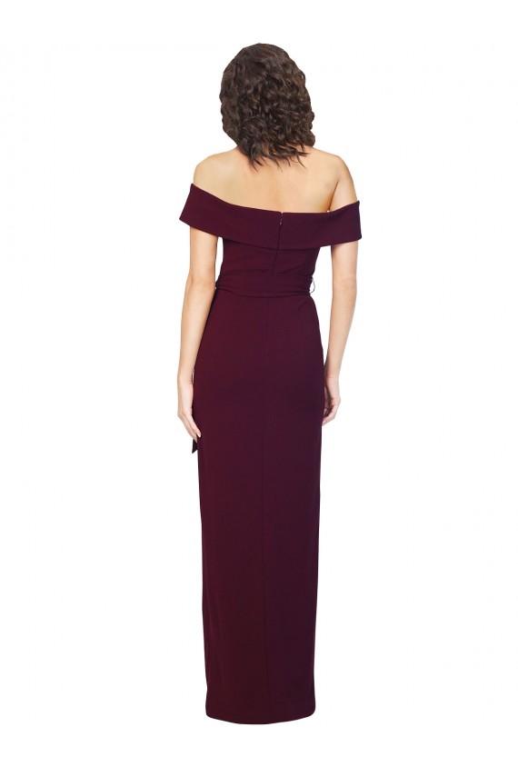 Stretch Crepe Square Neck Low Back Sheath Burgundy Gold Prom Dress Canada Factory