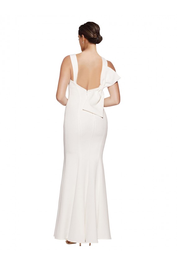 Stretch Crepe Square Neck Low Back Sheath Ivory Long Prom Dress Canada Factory