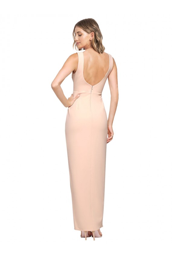 Stretch Crepe Square Neck Sheath Nude Prom Dress Canada Factory