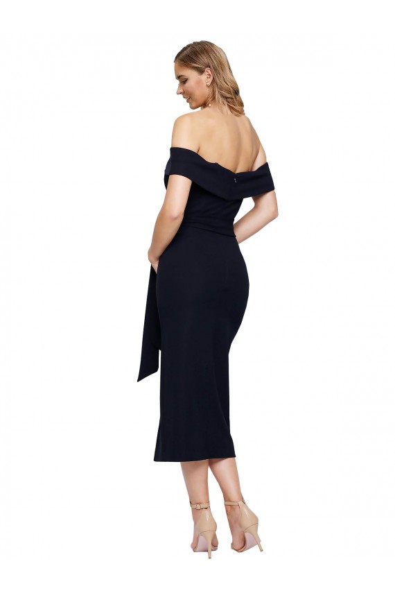 Stretch Crepe Square Neck Low Back Sheath Black Prom Dress Canada Factory