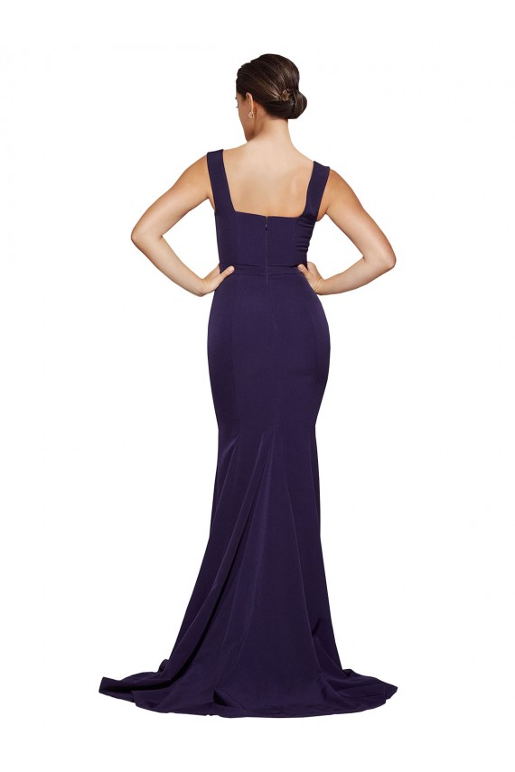 Stretch Crepe Square Neck Sheath Dark Navy Prom Dress Canada Factory