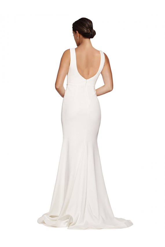 Stretch Crepe Square Neck Low Back Sheath Ivory Prom Dress Canada Factory