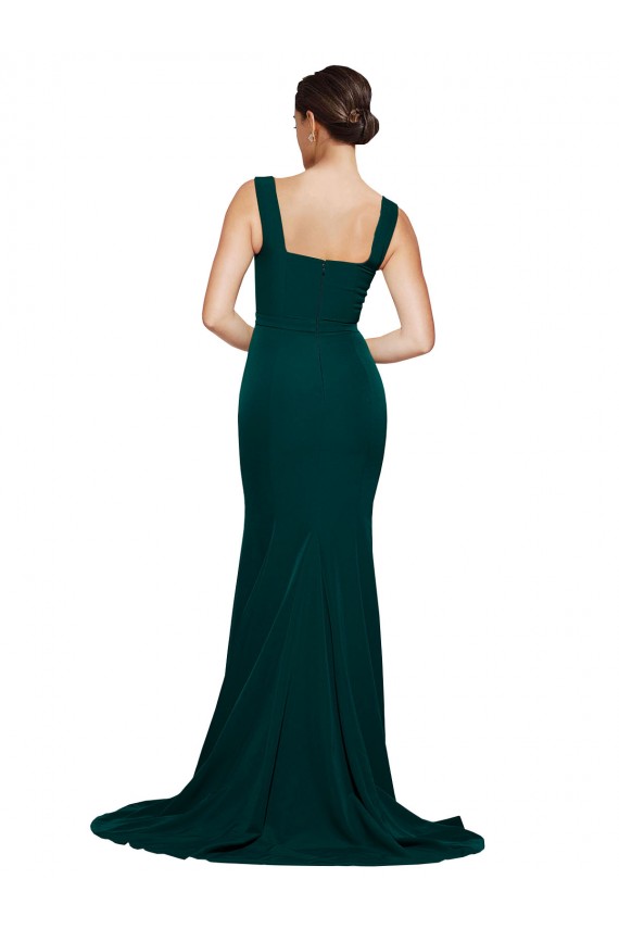 Stretch Crepe Square Neck Sheath Midnight Green Prom Dress Canada Factory