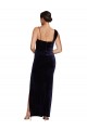 Stretch Velvet Square Neck Low Back Sheath Dark Navy Prom Dress Canada Factory