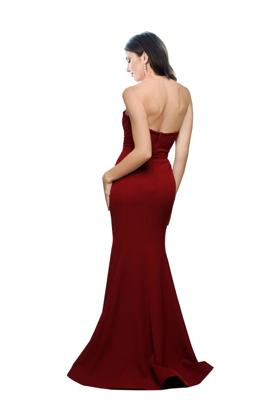Stretch Crepe Strapless Low Back Sheath Burgundy Prom Dress Canada Factory