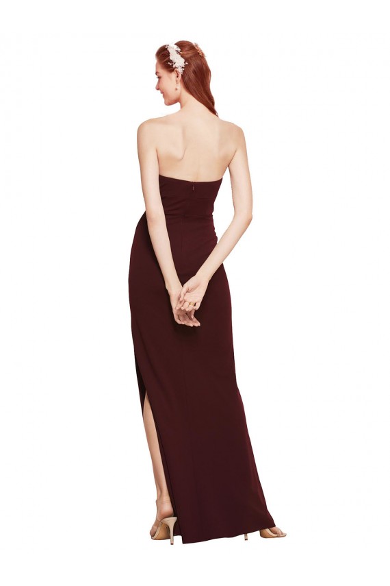 Stretch Crepe Strapless Sheath Burgundy Gold Prom Dress Canada Factory
