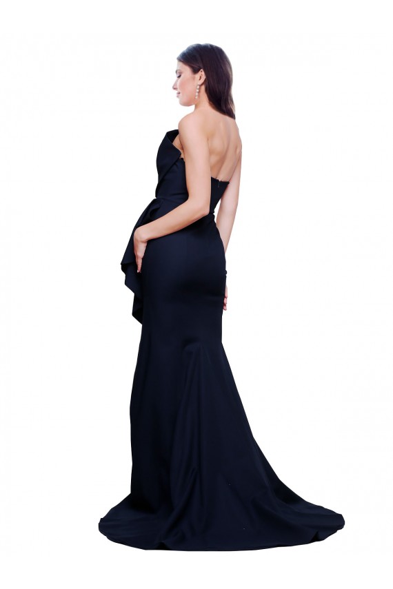 Stretch Crepe Strapless Low Back Sheath Dark Navy Prom Dress Canada Factory