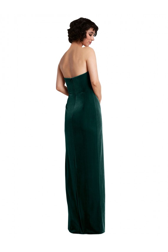 Stretch Velvet Strapless Low Back Sheath Dark Green Black Tie Prom Dress Canada Factory