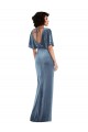 Stretch Velvet Open Back Sheath Dusty Blue Prom Dress Canada Factory