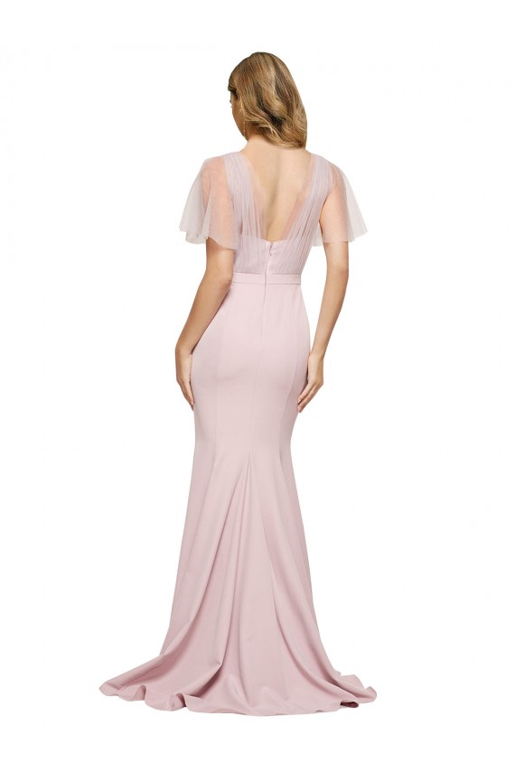 Stretch Crepe & Tulle Sweetheart V-Back Sheath Mauve Prom Dress Canada Factory