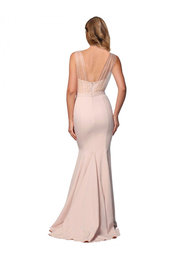 Stretch Crepe & Tulle Sweetheart Low Back Sheath Nude Prom Dress Canada Factory