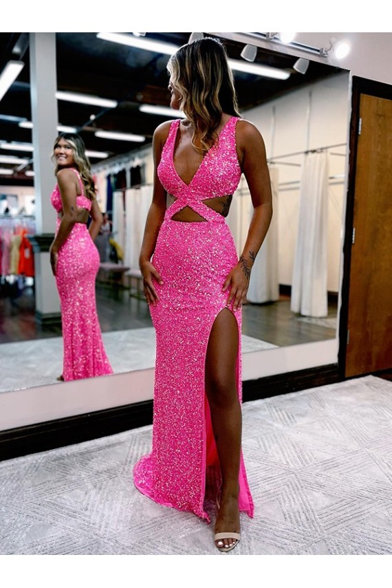 Velvet Sequin V-Neck Long Sweep Train Sheath Prom Dress Canada Factory