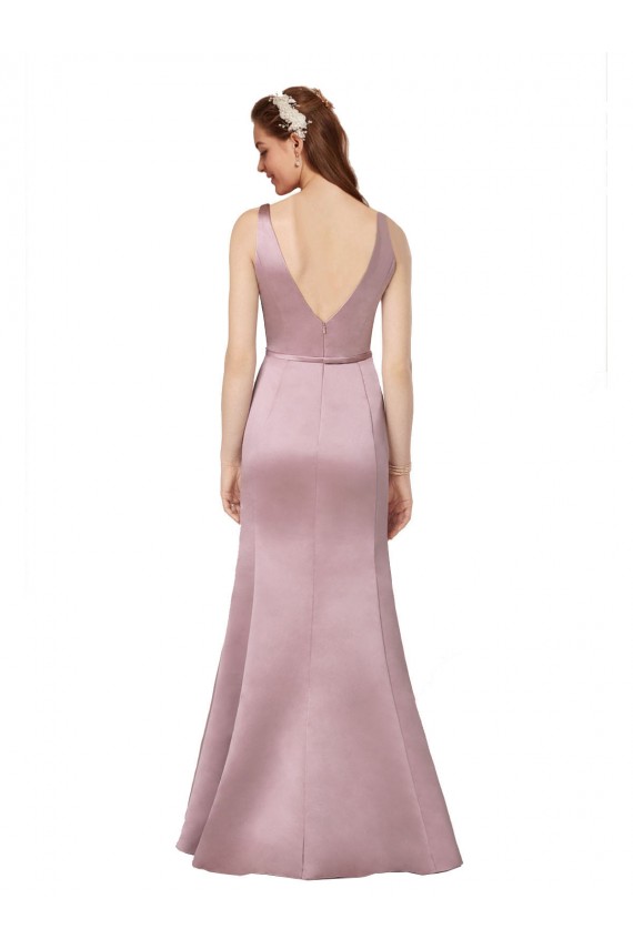Satin V-Neck V-Back Sheath Burgundy Prom Dress Canada Factory
