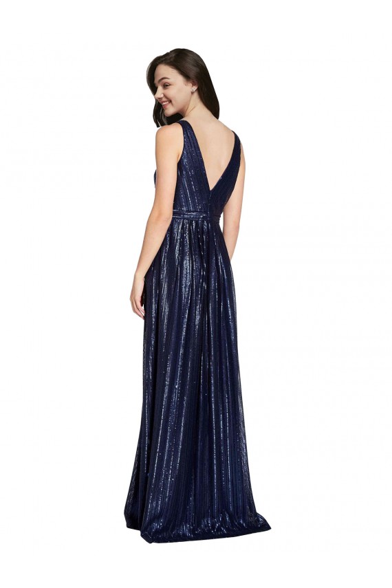 Sequin V-Neck V-Back Sheath Dark Navy Prom Dress Canada Factory