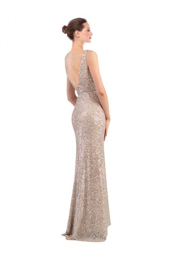 Sequin & Sparkling Sequin V-Neck V-Back Sheath Silver Prom Dress Canada Factory