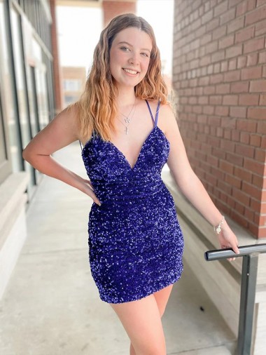 Velvet Sequin V-Neck Sheath Cocktail Prom Dress Canada Factory