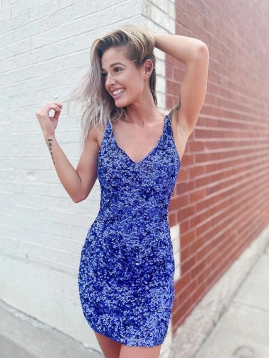 Velvet Sequin V-Neck Sheath Short Prom Dress Canada Factory