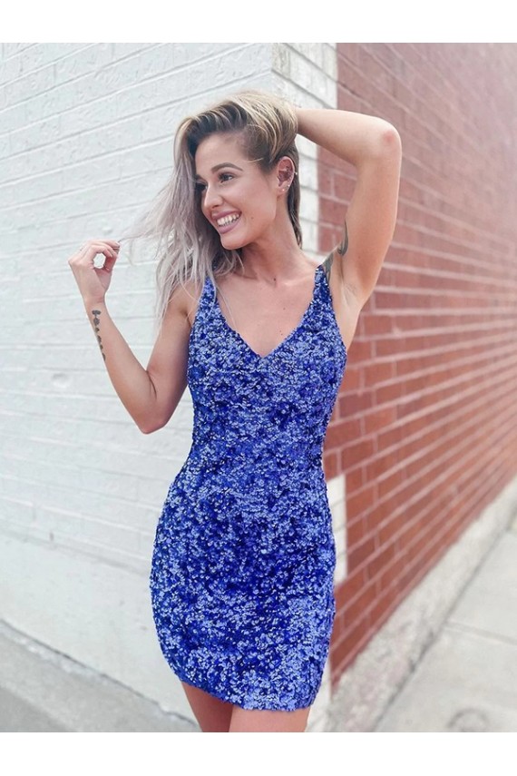Velvet Sequin V-Neck Sheath Short Prom Dress Canada Factory