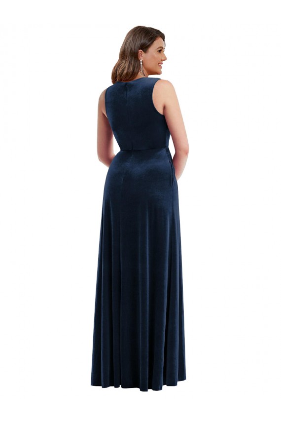 Stretch Velvet V-Neck Sheath Dark Navy Plus Size Formal Prom Dress Canada Factory