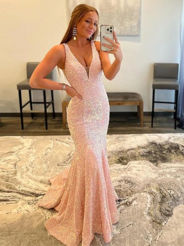 Velvet Sequin V-Neck Sweep Train Sheath Prom Dress Canada Factory