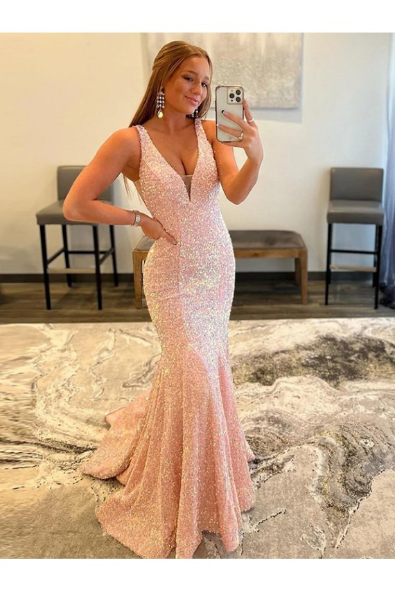 Velvet Sequin V-Neck Sweep Train Sheath Prom Dress Canada Factory