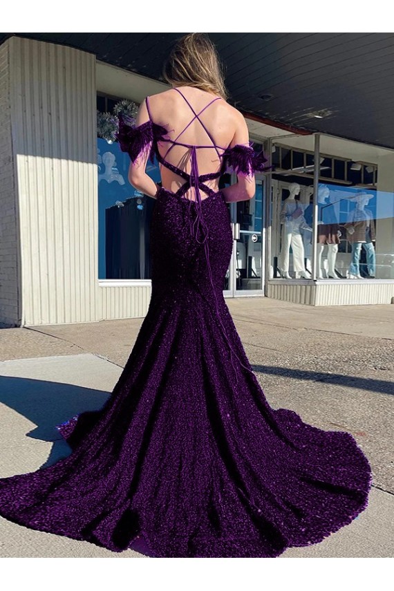 Velvet Sequin V-Neck Sheath Plum Purple Prom Dress Canada Factory