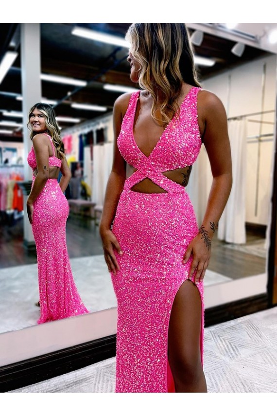 Velvet Sequin V-Neck Long Sweep Train Sheath Prom Dress Canada Factory