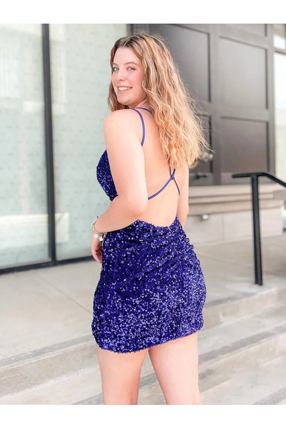 Velvet Sequin V-Neck Sheath Cocktail Prom Dress Canada Factory