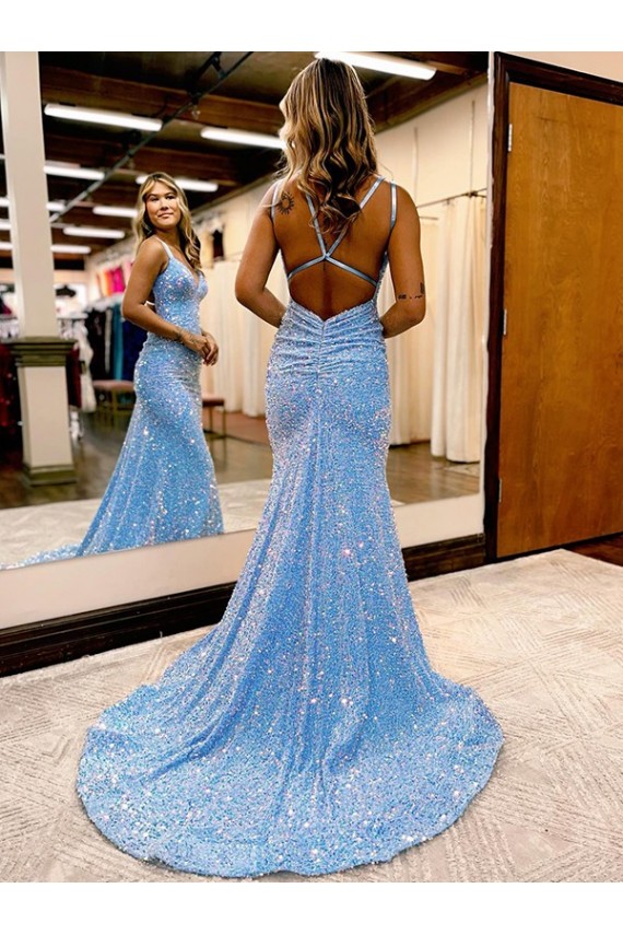 Velvet Sequin V-Neck Sheath Periwinkle Evening Gown Canada Factory