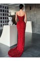 Velvet Sequin V-Neck Sheath Red Prom Dress Canada Factory