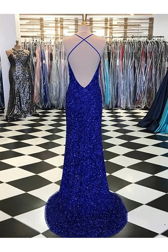 Velvet Sequin V-Neck Sheath Royal Blue Prom Dress Canada Factory