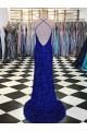 Velvet Sequin V-Neck Sheath Royal Blue Prom Dress Canada Factory