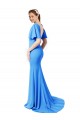 Stretch Crepe V-Neck V-Back Mermaid Sheath Peacock Blue Prom Dress Canada Factory