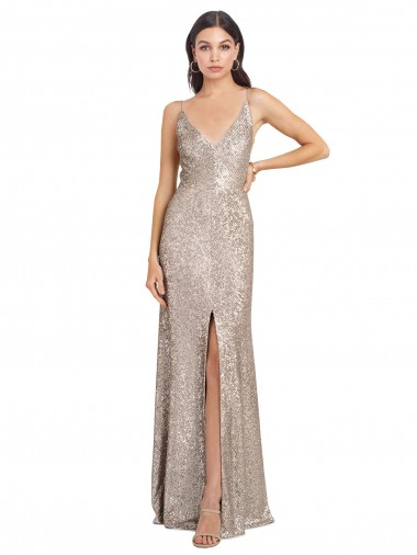 Sequin & Sparkling Sequin High Neck V-Back Sheath Silver Prom Dress Canada Factory