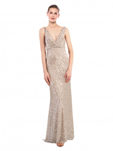 Sequin & Sparkling Sequin V-Neck V-Back Sheath Silver Prom Dress Canada Factory