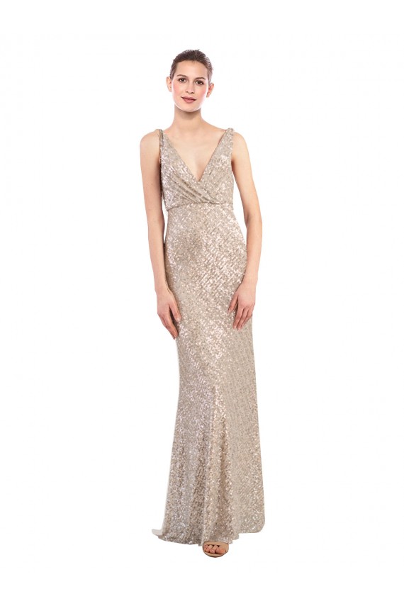 Sequin & Sparkling Sequin V-Neck V-Back Sheath Silver Prom Dress Canada Factory