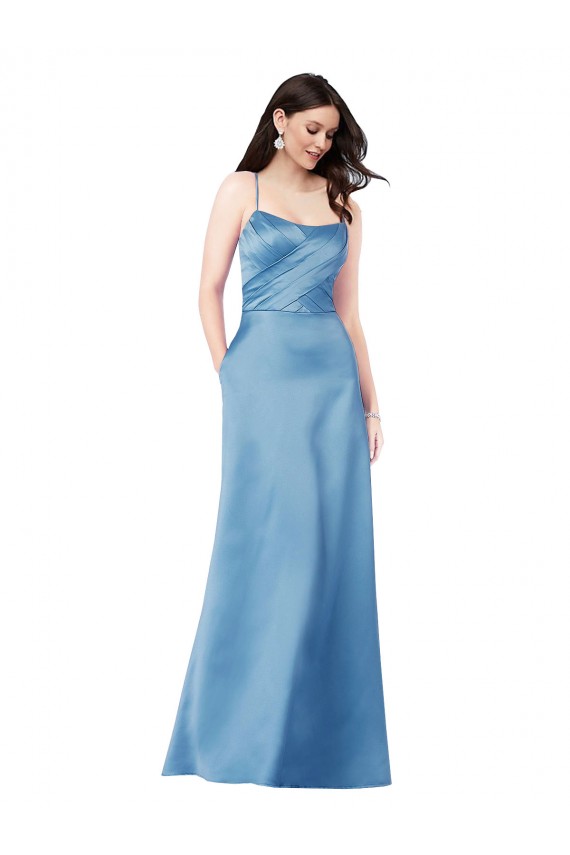 Satin Square Neck Open Back Sheath Sky Blue Prom Dress Canada Factory