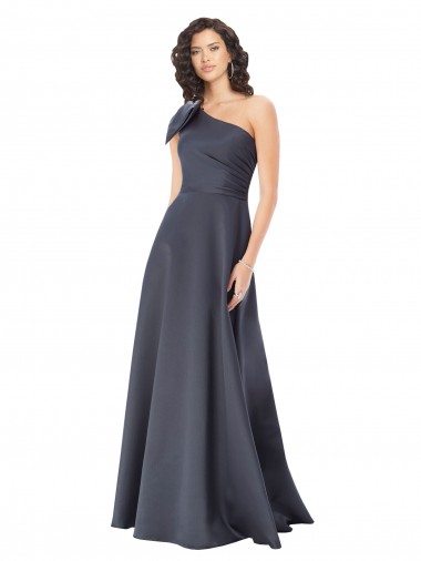 Satin One Shoulder A-Line Slate Grey Prom Dress Canada Factory