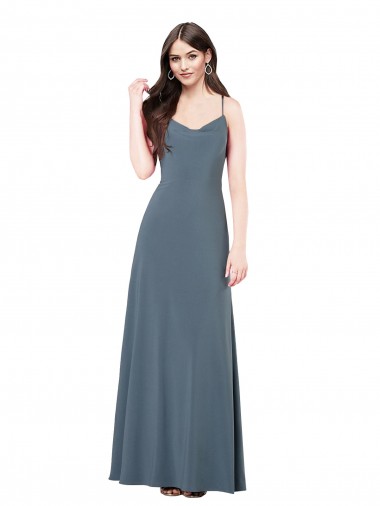 Spandex V-Neck Low Back A-Line Slate Grey Prom Dress Canada Factory