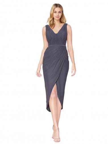 Soft Chiffon High Neck V-Back Mermaid Slate Grey High Low Prom Dress Canada Factory
