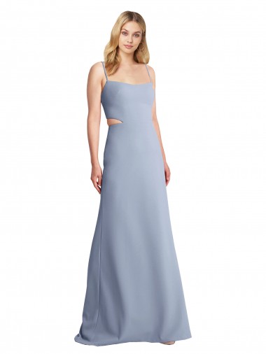 Stretch Crepe Scoop Neck Open Back A-Line Smoke Blue Prom Dress Canada Factory