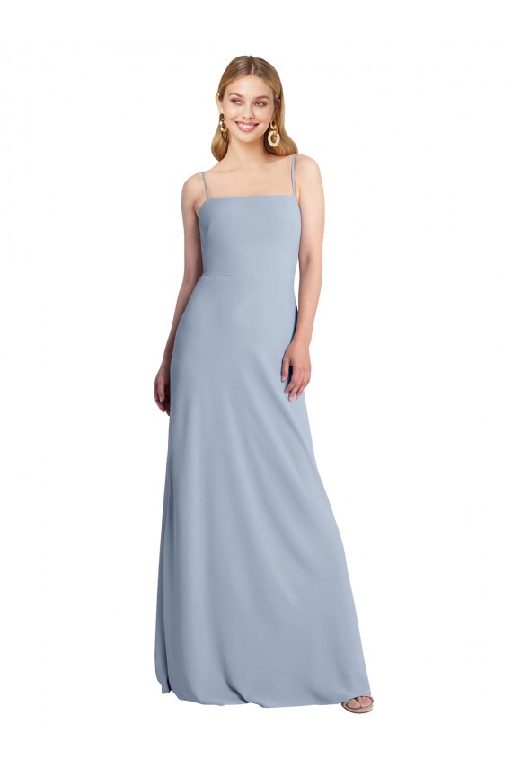 Stretch Crepe Square Neck Open Back A-Line Smoke Blue Prom Dress Canada Factory