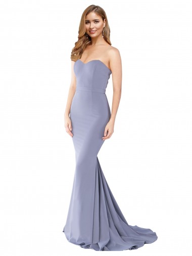 Stretch Crepe Strapless Low Back Mermaid Smoke Blue Prom Dress Canada Factory
