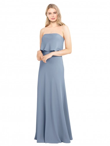 Stretch Crepe High Neck Sheath Smoke Blue Prom Dress Canada Factory