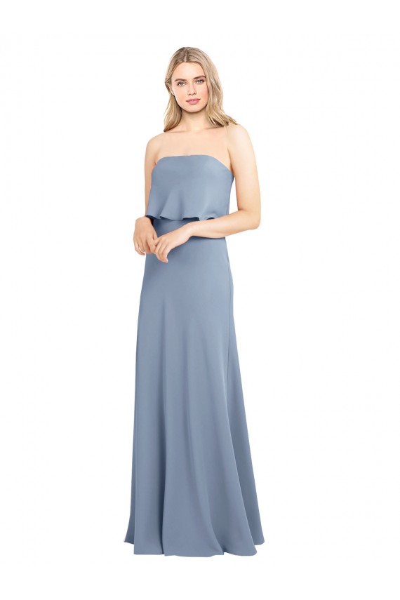 Stretch Crepe High Neck Sheath Smoke Blue Prom Dress Canada Factory