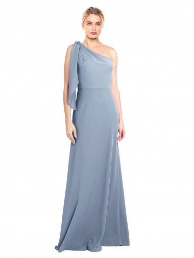 Stretch Crepe One Shoulder Sheath Smoke Blue Prom Dress Canada Factory