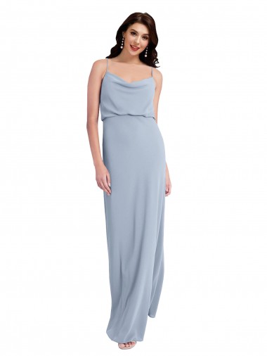 Stretch Crepe Cowl Neck V-Back Sheath Smoke Blue Prom Dress Canada Factory
